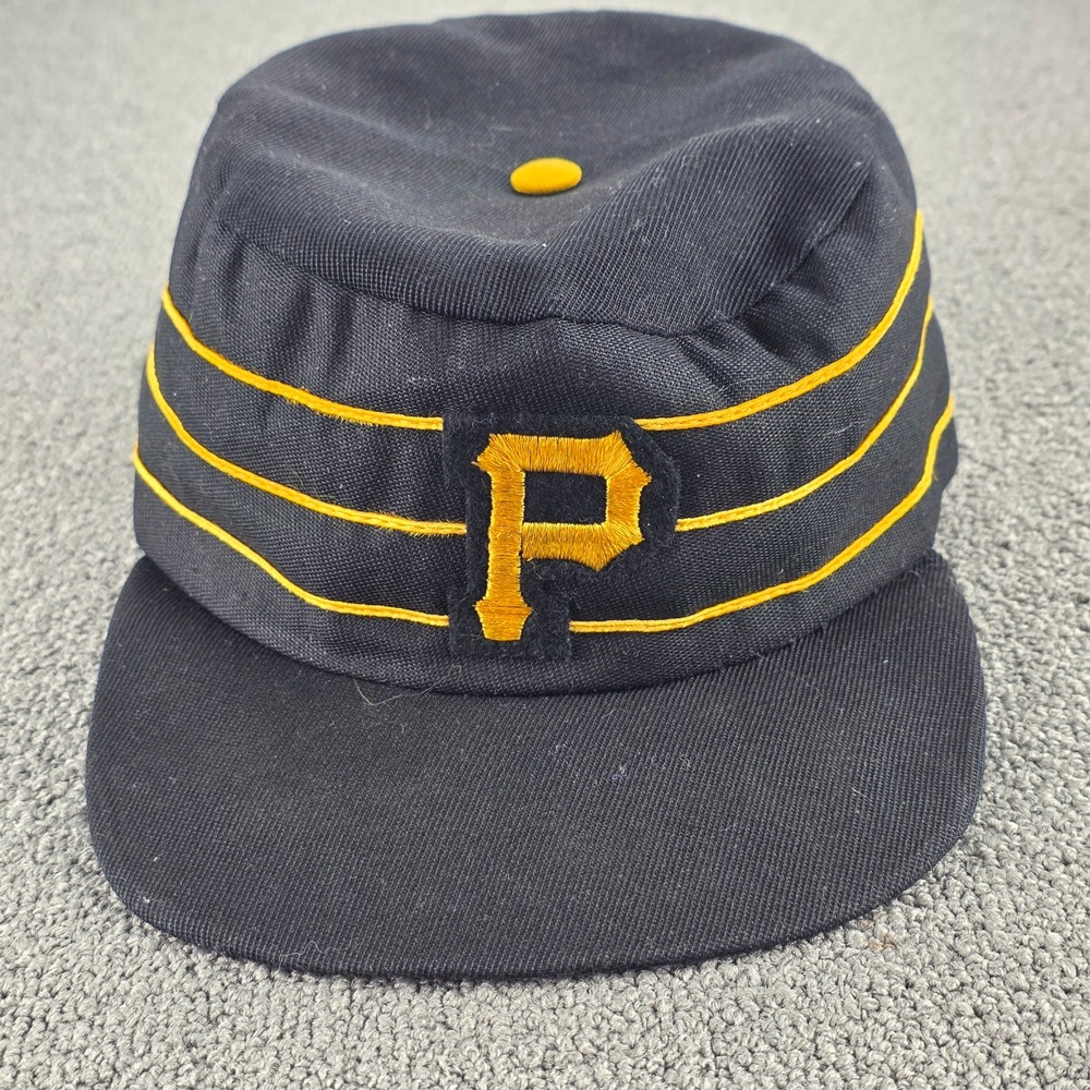 Vintage Pittsburgh Pirates Pillbox Hat Mens Black Yellow Striped Retro Cap OSFM